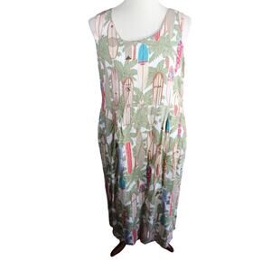 Reyn Spooner Hawaiian Maxi Dress Womens Large Surfboard Tropical Resort Vintage